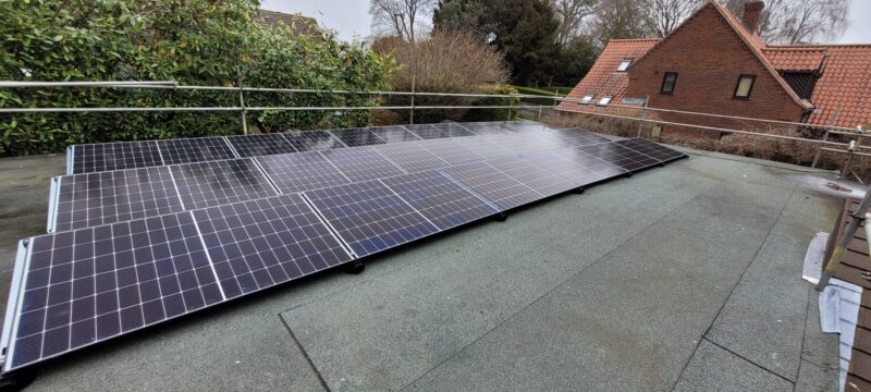 Rooftop solar array for renewable electricity production.