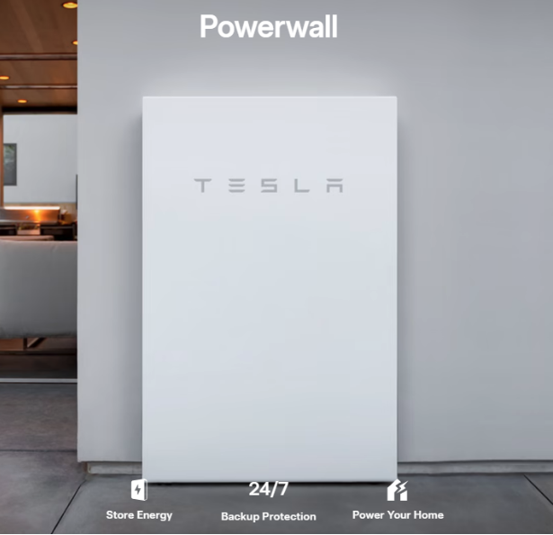 The Tesla Powerwall is mounted on a wall that stores energy, has 24/7 support and powers your home. 