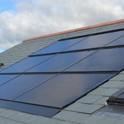 Solar panels on the roof of a house.