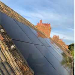 Solar panels on the roof of a house.