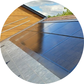 A solar panel on the roof of a house.